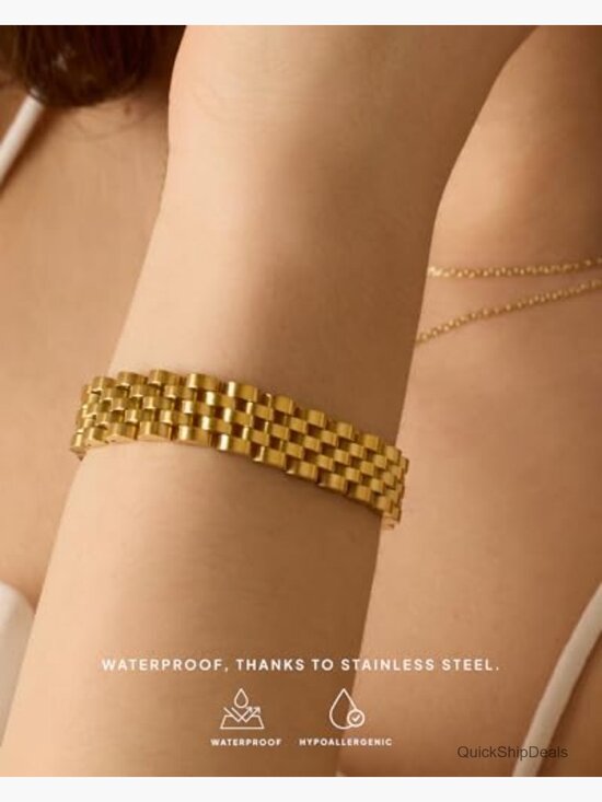 14K Gold Plated Waterproof Watch Strap Chain Bracelet Chunky Link